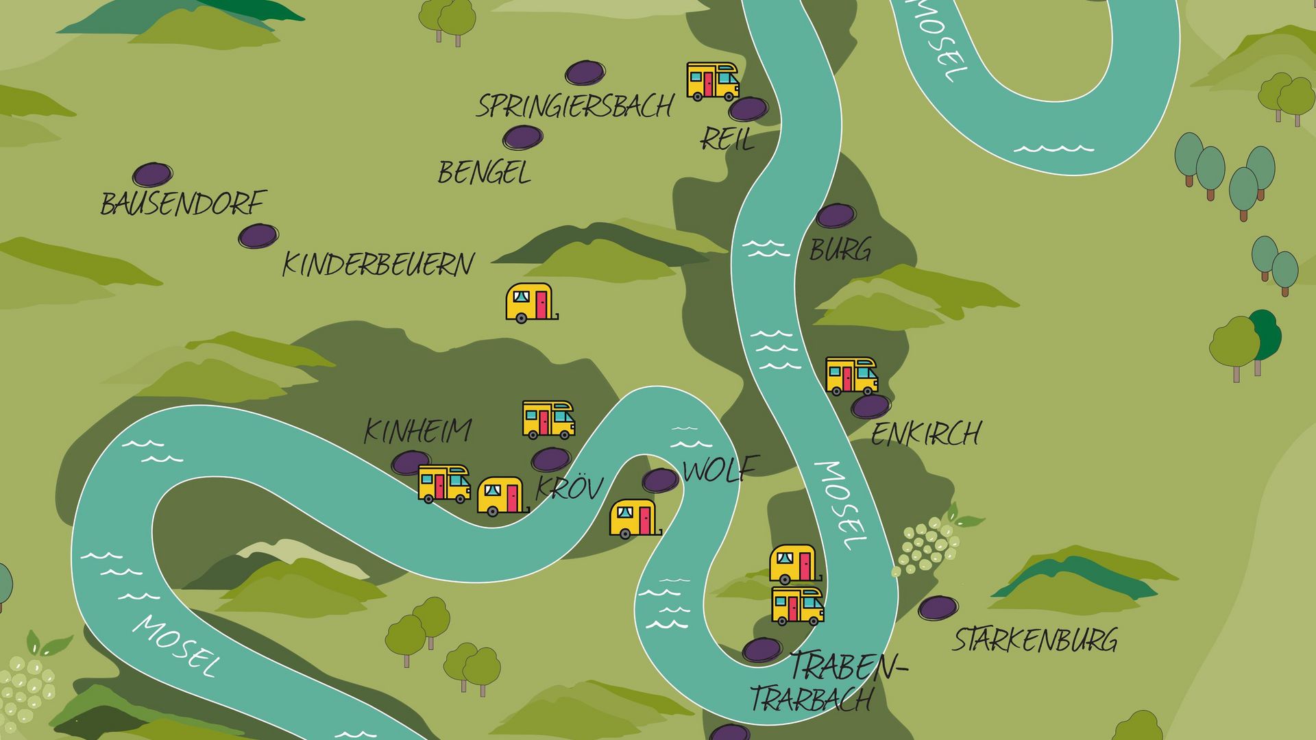map-camping-caravan-sites-area-region Map of the camping and caravan sites in the region