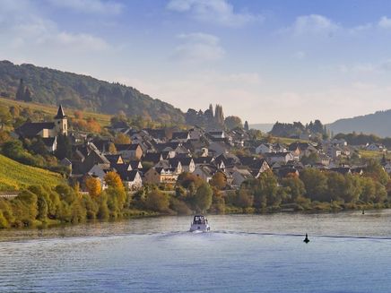 village-view-burg-moselle-river View to the village of Burg on the moselle river